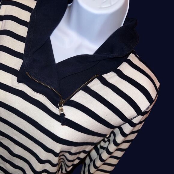 Lauren by Ralph Lauren Navy/White Zip Mock Turtleneck Shirt Size Medium - Picture 1 of 5